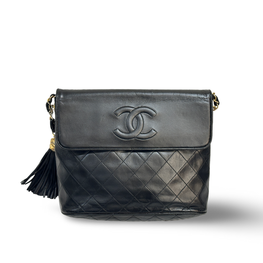 Chanel Vintage Big Logo With Fringe Flap - Gold / Black