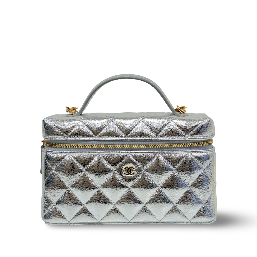 Chanel Quilted Caviar Metallic Vanity Vag  - GHW/ Sliver