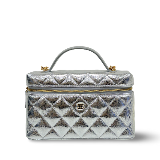 Chanel Quilted Caviar Metallic Vanity Vag  - GHW/ Sliver