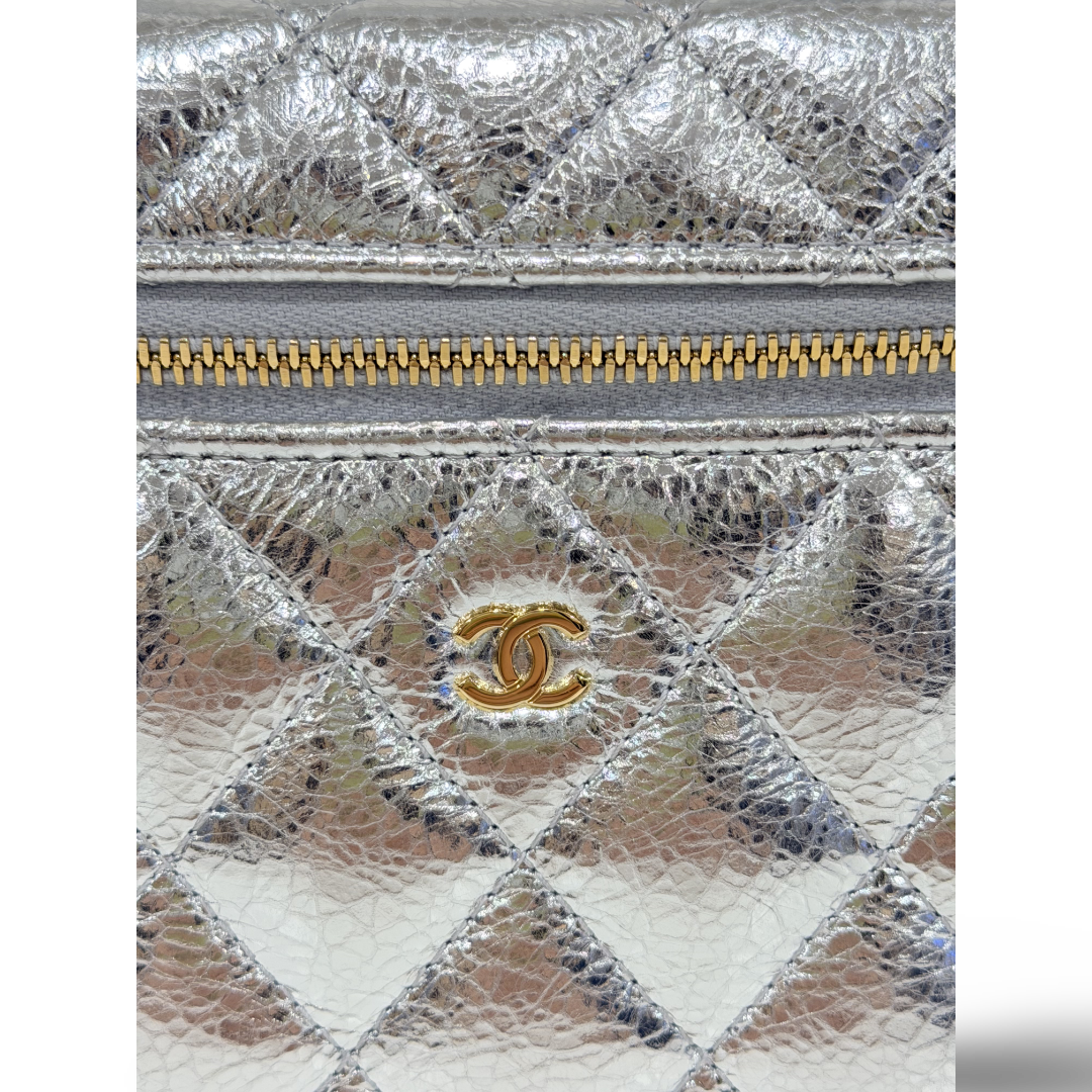 Chanel Quilted Caviar Metallic Vanity Vag  - GHW/ Sliver