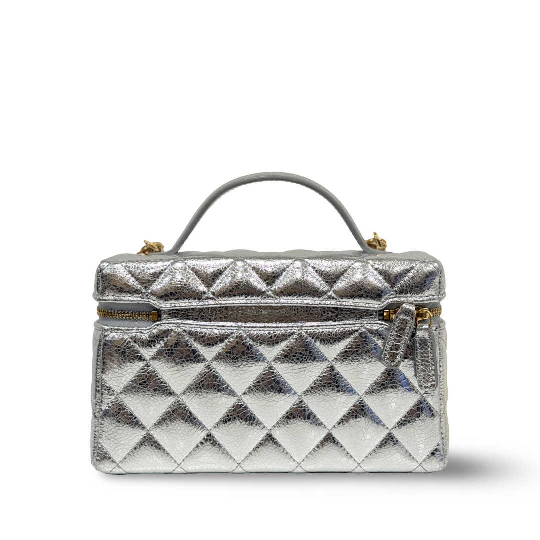 Chanel Quilted Caviar Metallic Vanity Vag  - GHW/ Sliver