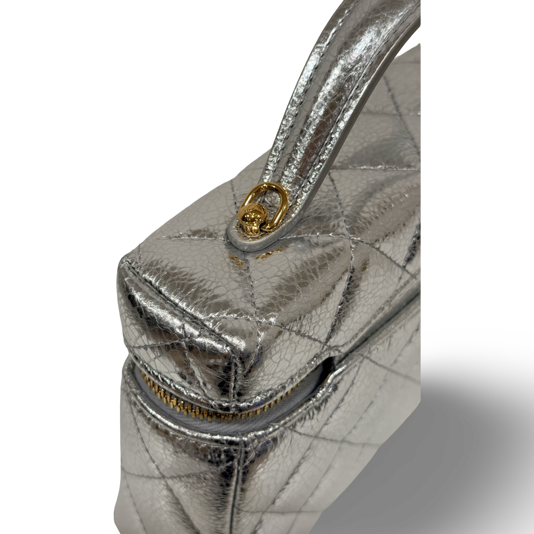 Chanel Quilted Caviar Metallic Vanity Vag  - GHW/ Sliver