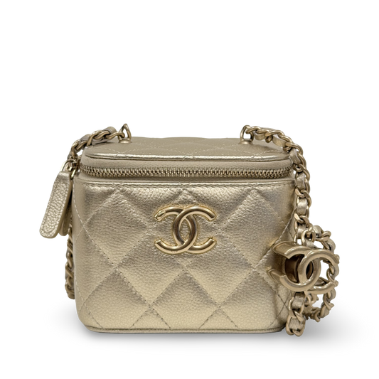 Chanel 25K Quilted Caviar Metallic Small CC Dynasty Vanity Case - GHW/ Gold