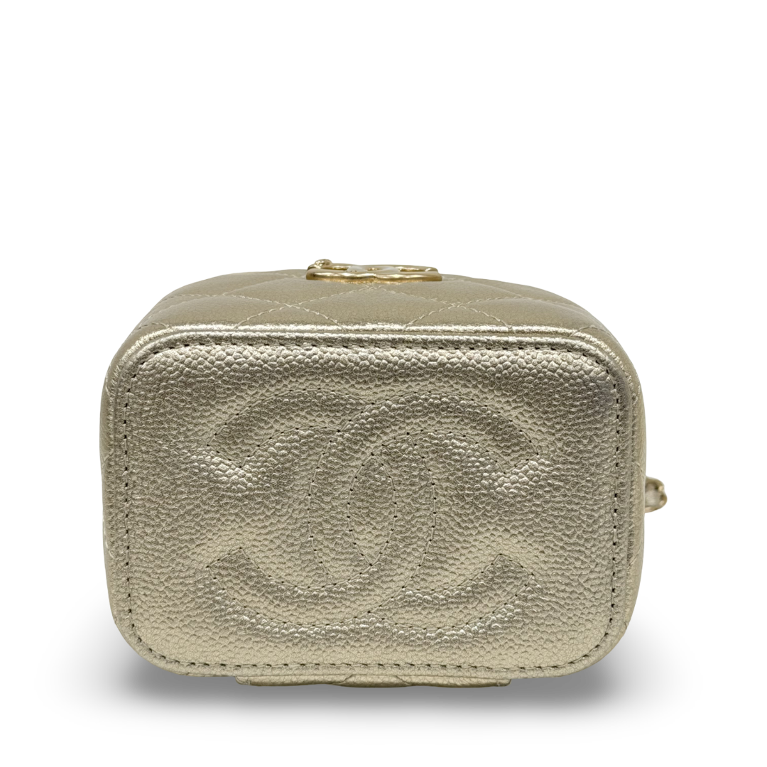 Chanel 25K Quilted Caviar Metallic Small CC Dynasty Vanity Case - GHW/ Gold