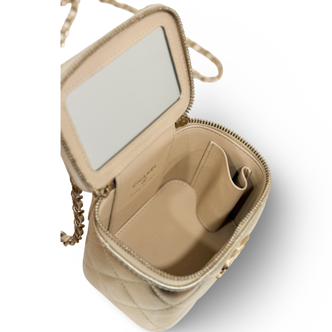 Chanel 25K Quilted Caviar Metallic Small CC Dynasty Vanity Case - GHW/ Gold