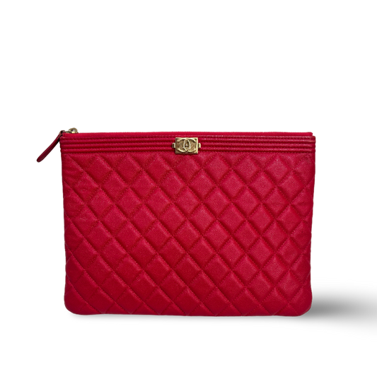 Chanel Caviar Medium Boy Zip Pouch - Red
