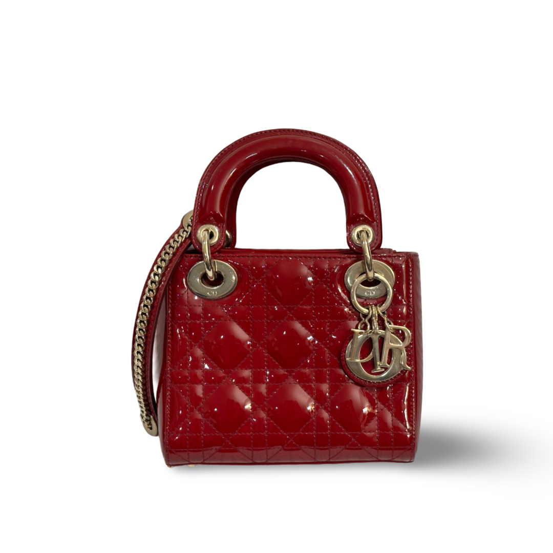 Dior Cannage Patent Mini Lady Bag Red
