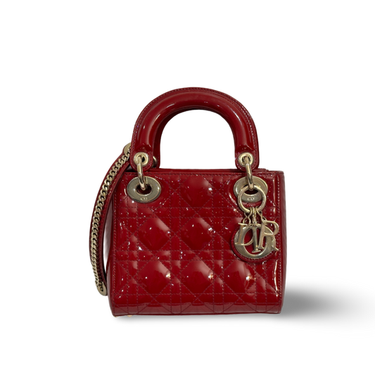 Dior Cannage Patent Mini Lady Bag Red