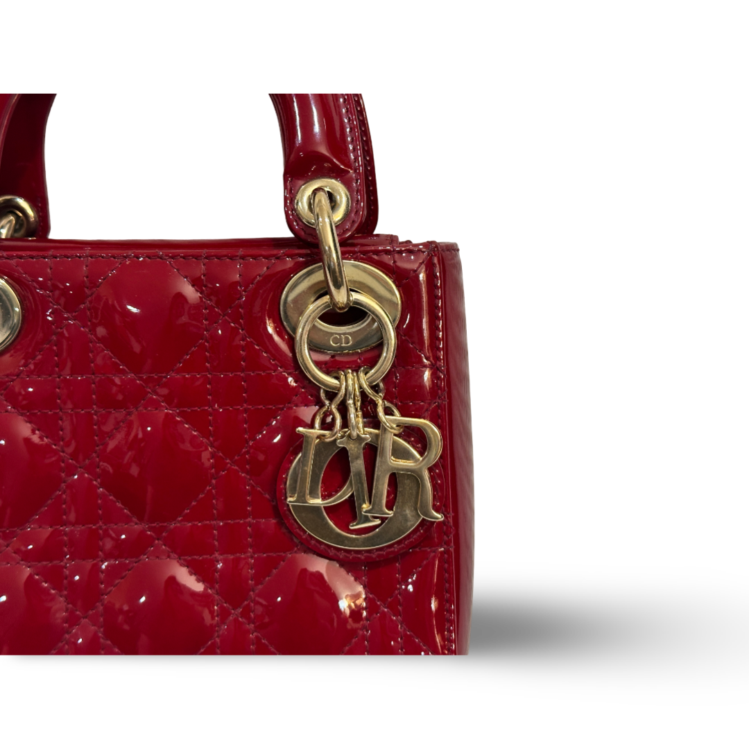 Dior Cannage Patent Mini Lady Bag Red