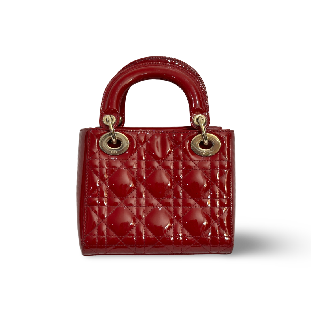 Dior Cannage Patent Mini Lady Bag Red