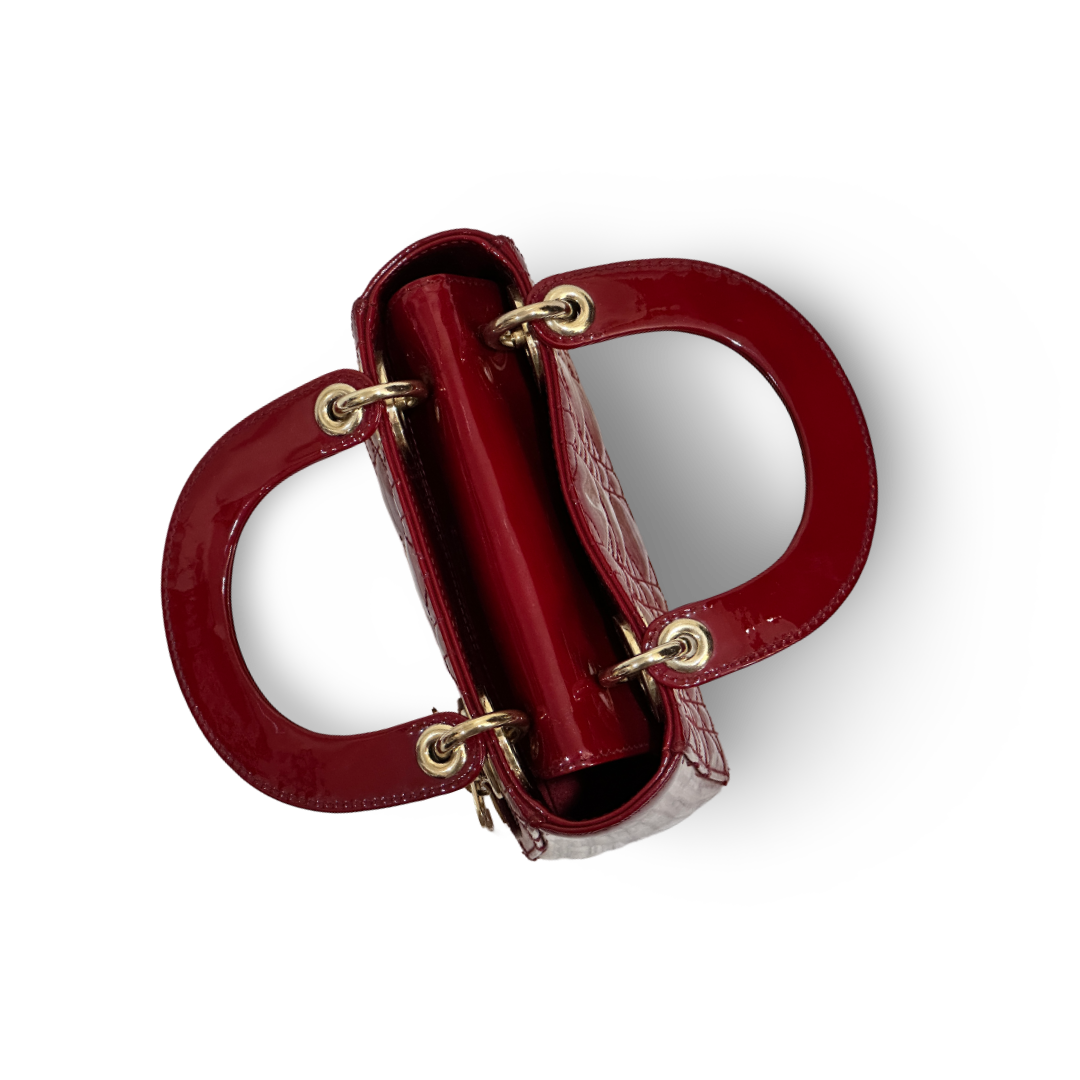 Dior Cannage Patent Mini Lady Bag Red
