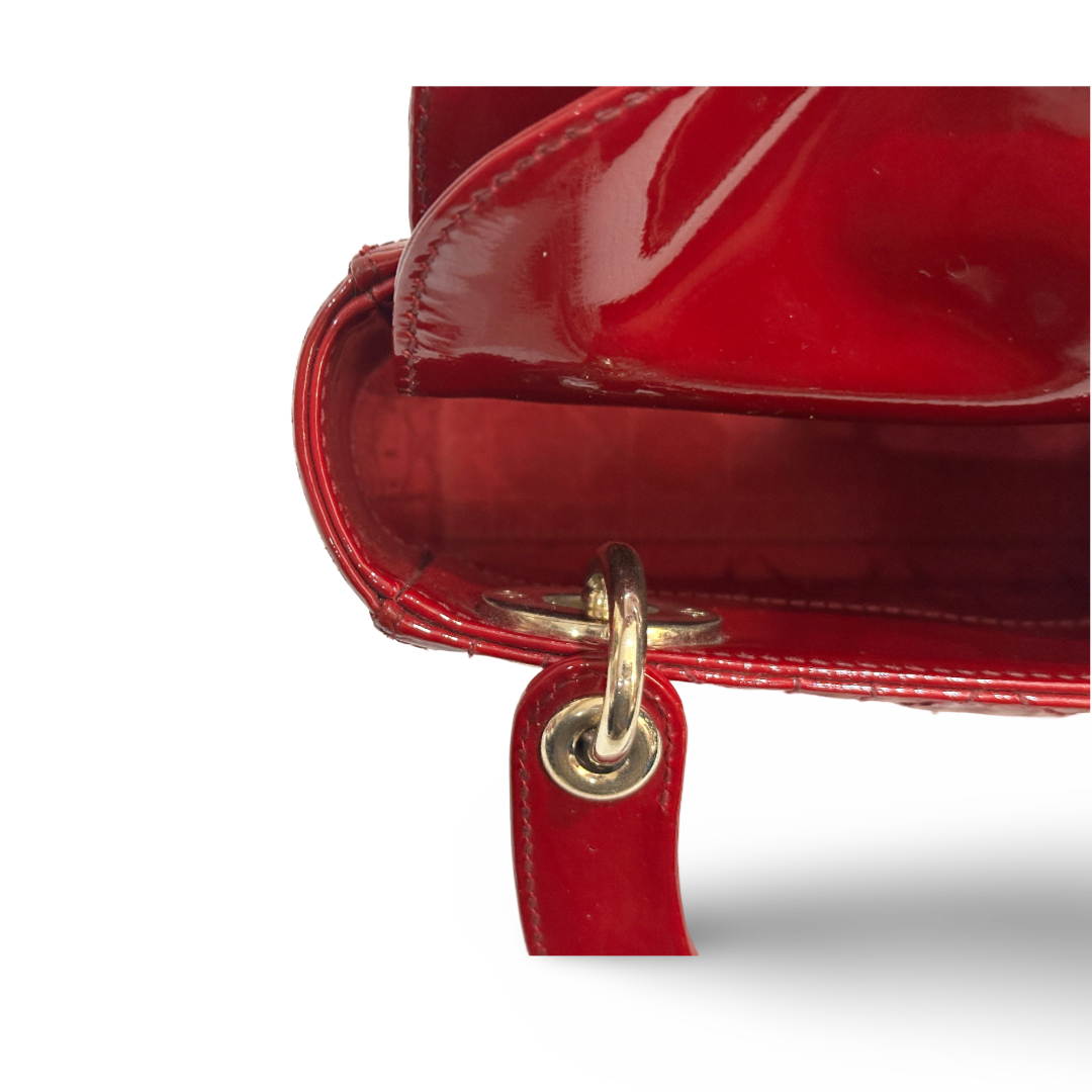Dior Cannage Patent Mini Lady Bag Red