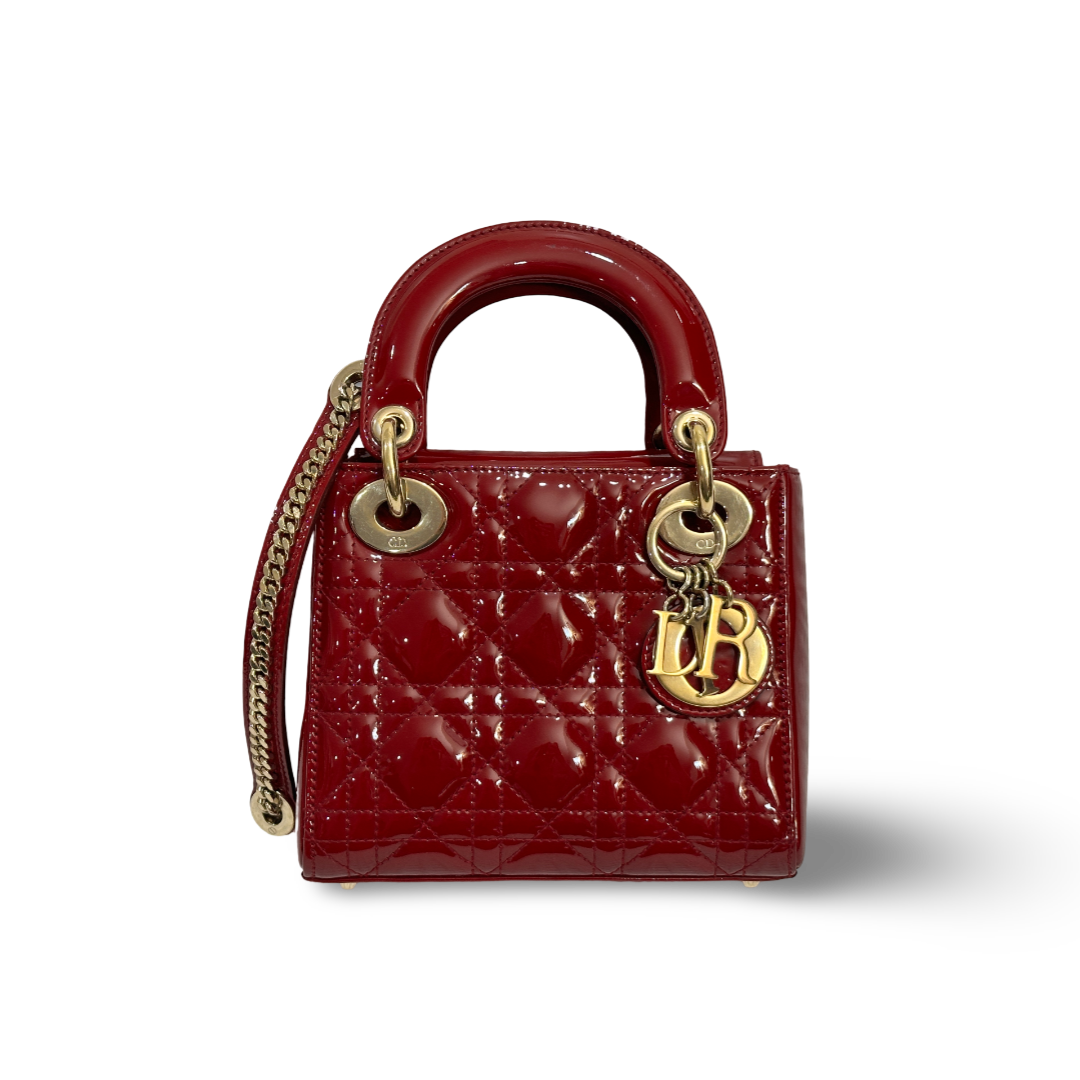 Dior Cannage Patent Mini Lady Bag Red