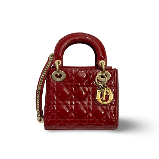 Dior Cannage Patent Mini Lady Bag Red