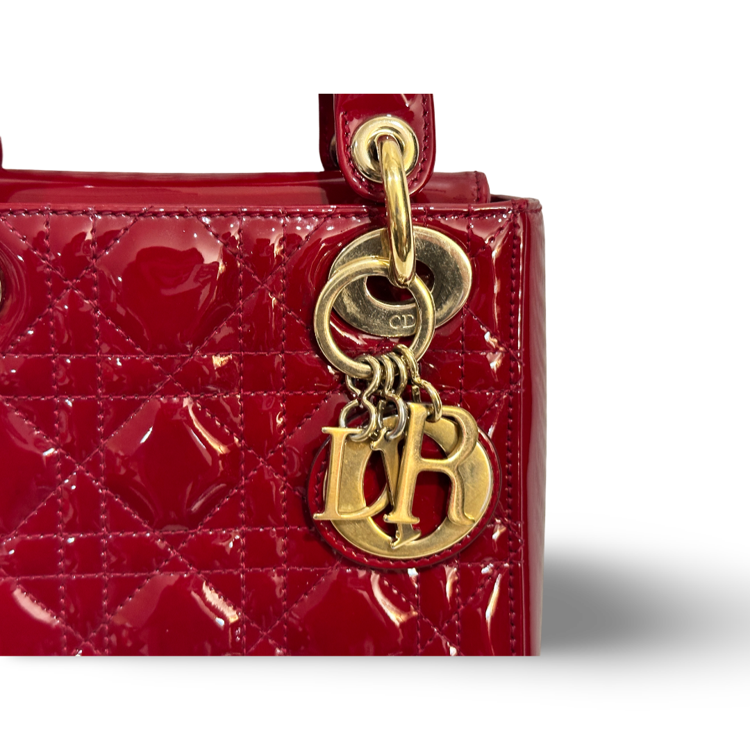 Dior Cannage Patent Mini Lady Bag Red