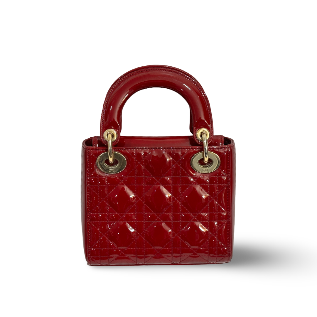 Dior Cannage Patent Mini Lady Bag Red