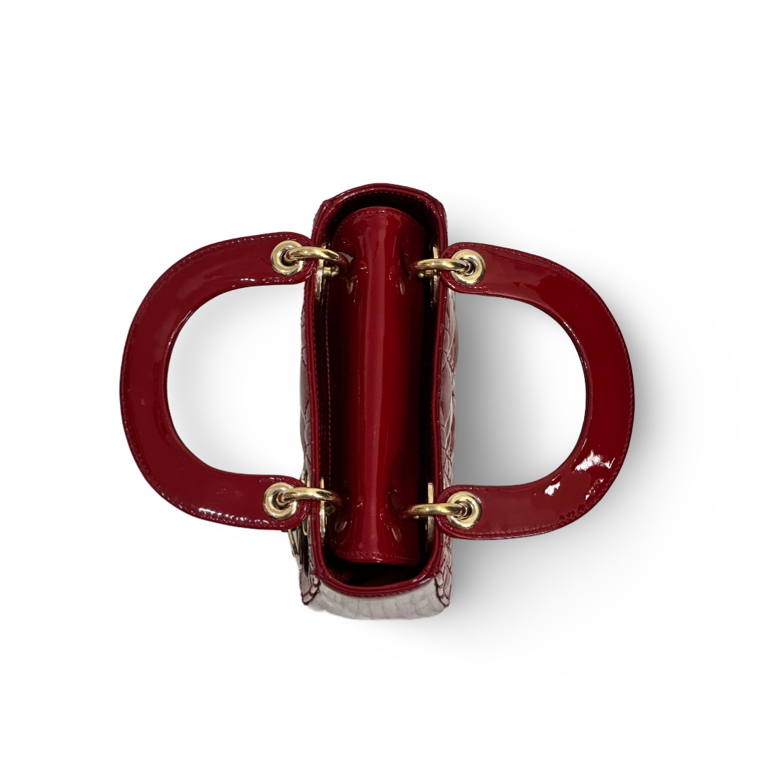 Dior Cannage Patent Mini Lady Bag Red
