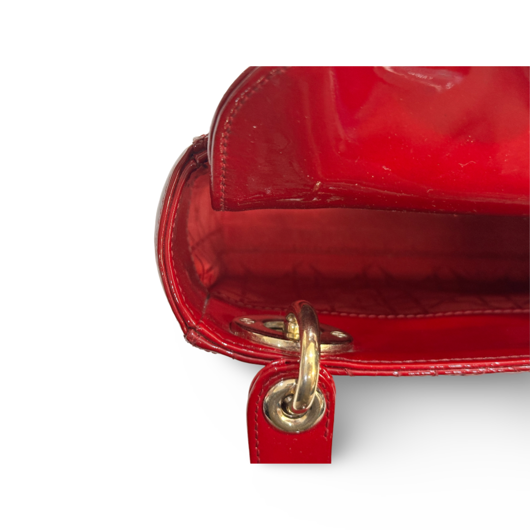 Dior Cannage Patent Mini Lady Bag Red