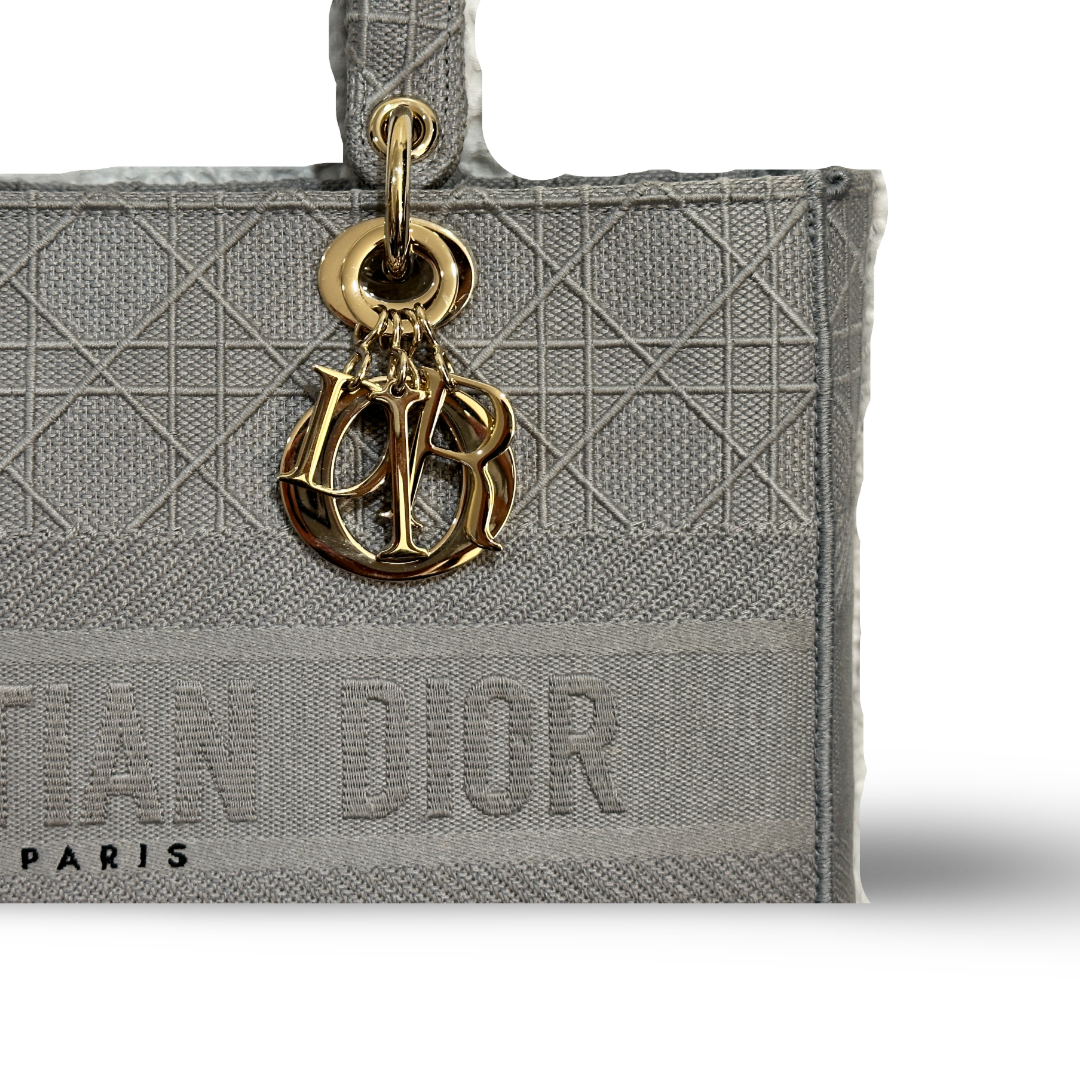 Dior Cannage Canvas Embroidered Lady D-Lite Bag - Gray