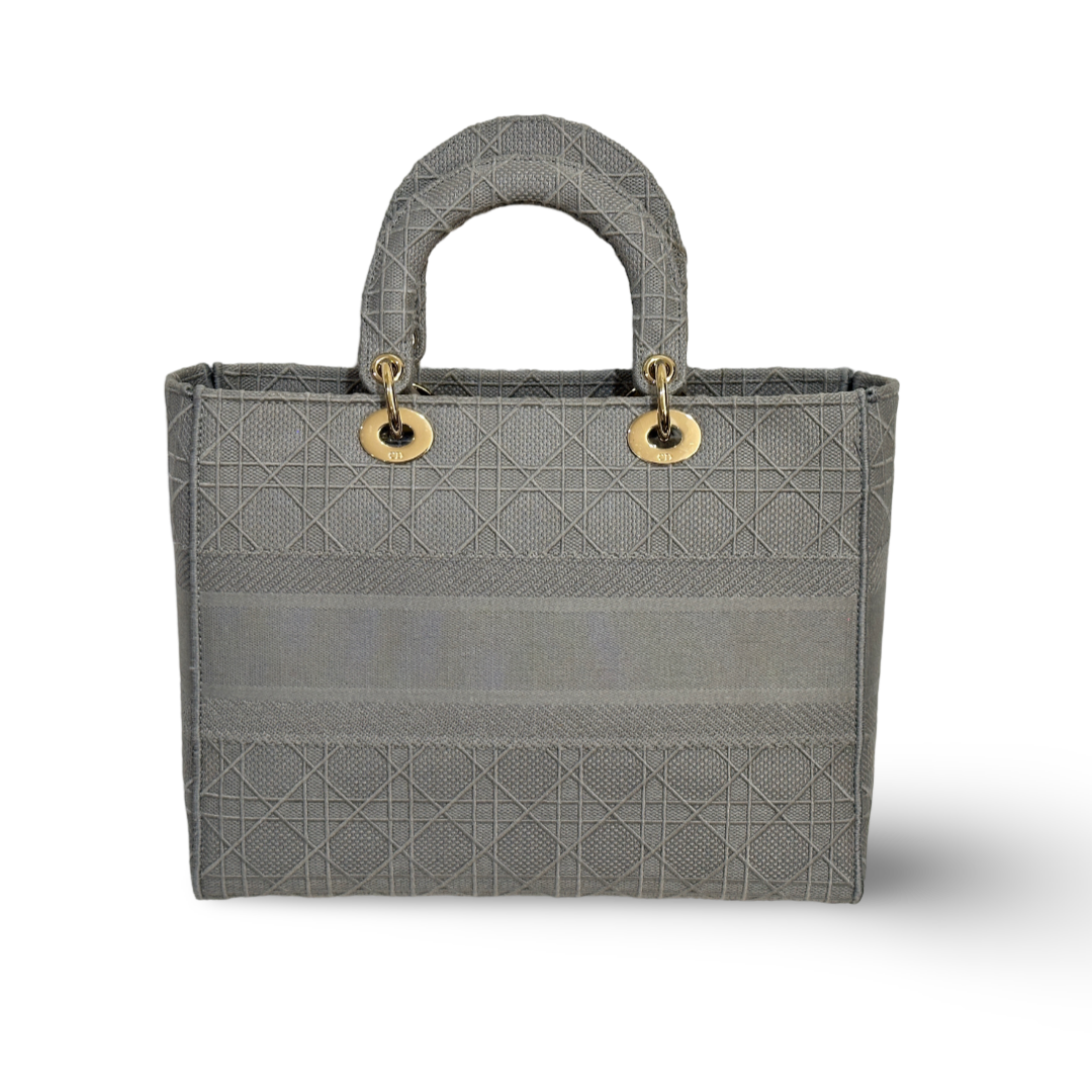 Dior Cannage Canvas Embroidered Lady D-Lite Bag - Gray