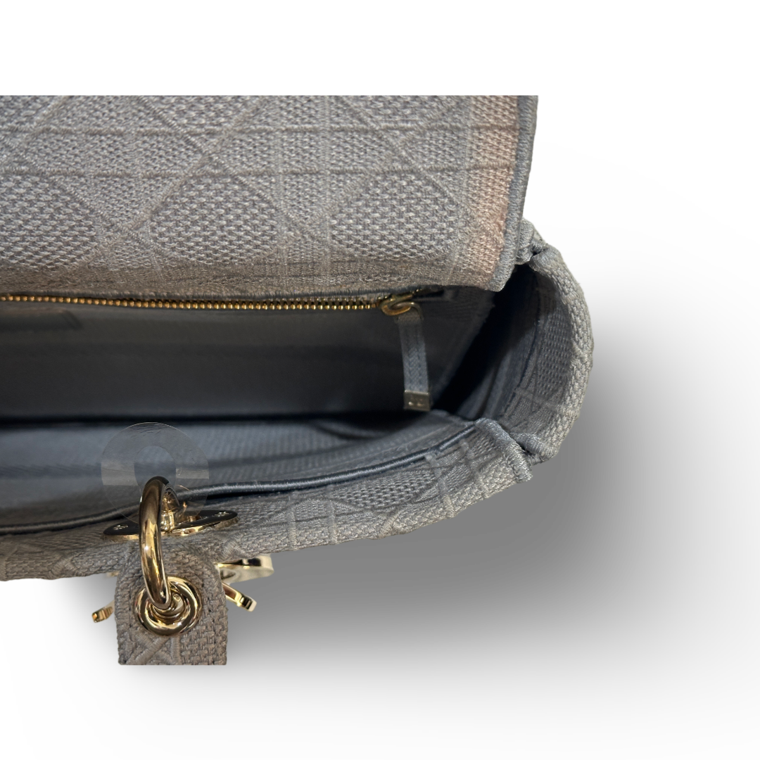 Dior Cannage Canvas Embroidered Lady D-Lite Bag - Gray