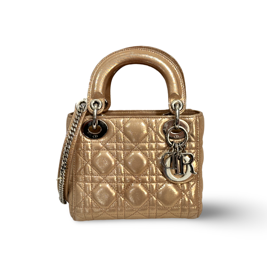 Dior Cannage Lambskin Mini Lady Bag Metallic Gold