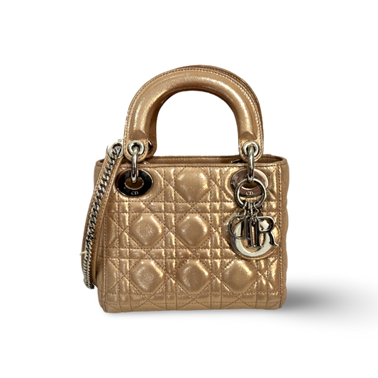 Dior Cannage Lambskin Mini Lady Bag Metallic Gold