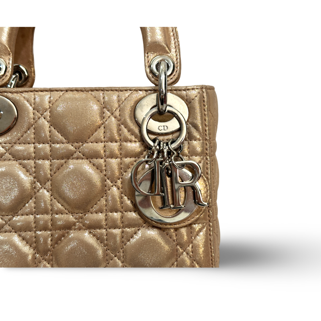 Dior Cannage Lambskin Mini Lady Bag Metallic Gold