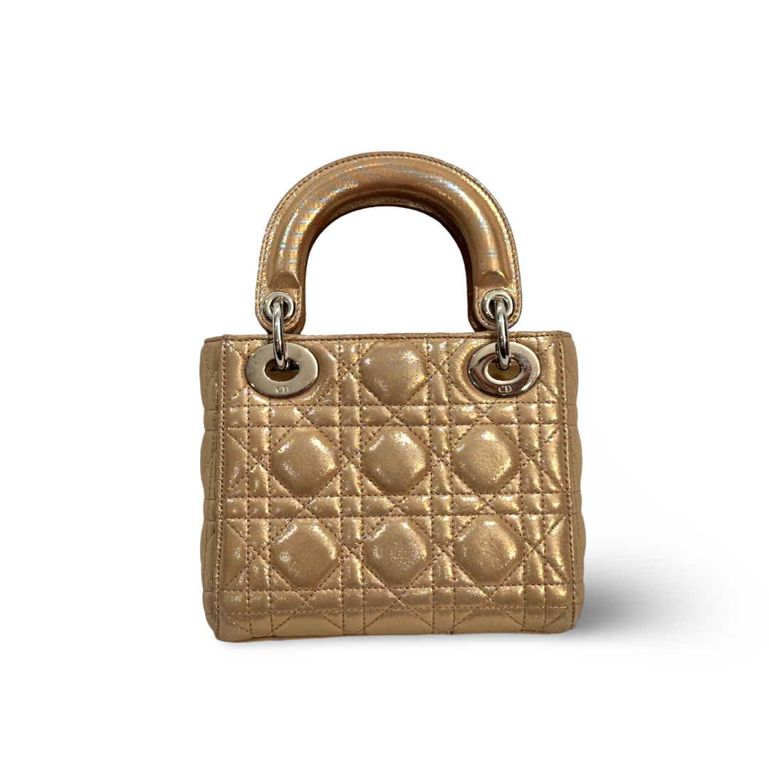 Dior Cannage Lambskin Mini Lady Bag Metallic Gold