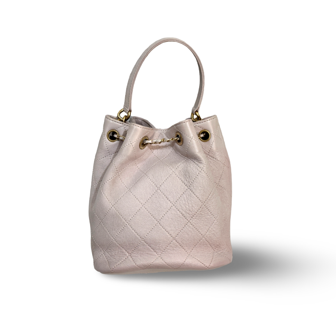 Chanel Lambskin Drawstring Bucket Bag Light Pink