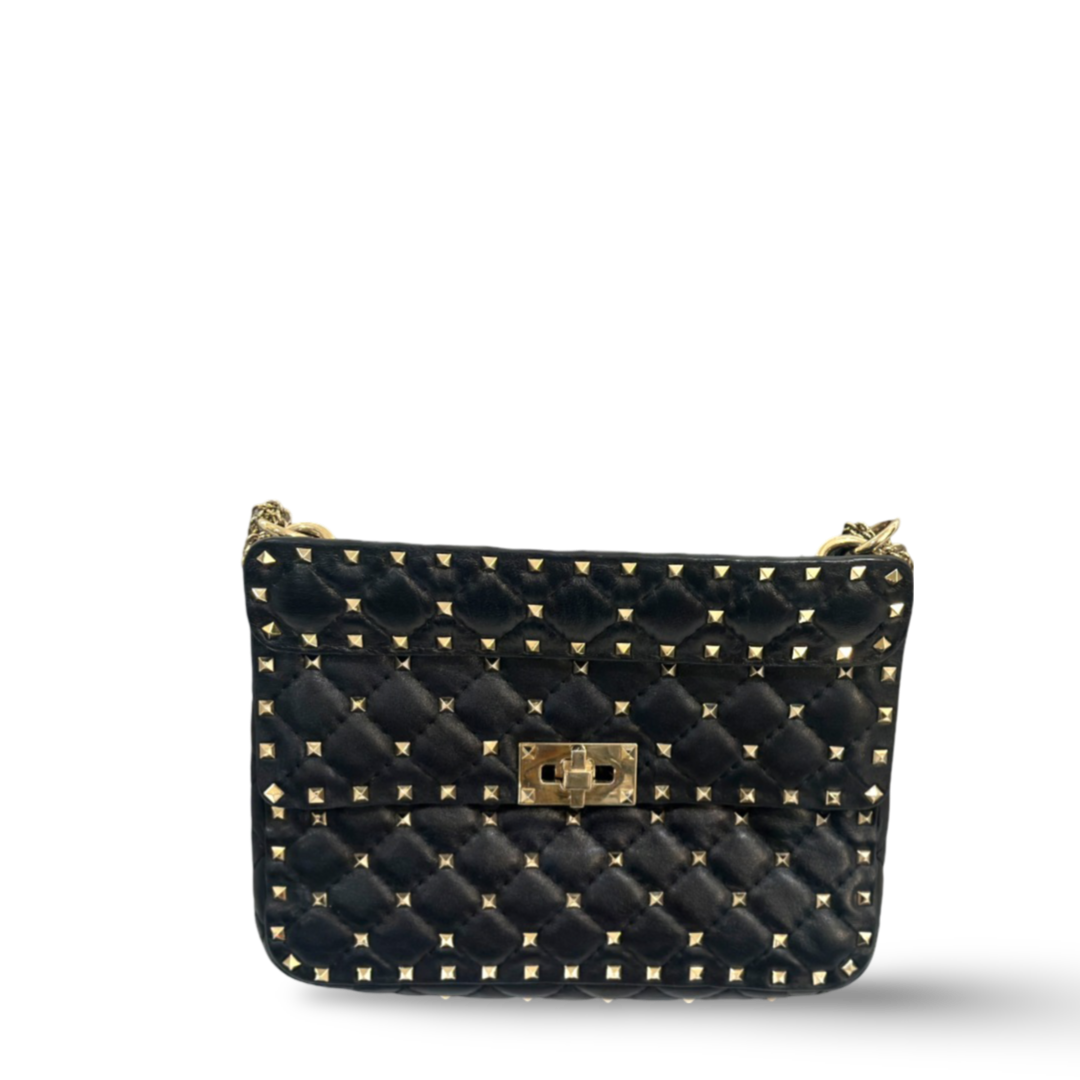 Valentino Lambskin Medium Rockstud Spike Shoulder Bag Black