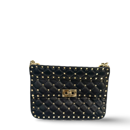 Valentino Lambskin Medium Rockstud Spike Shoulder Bag Black