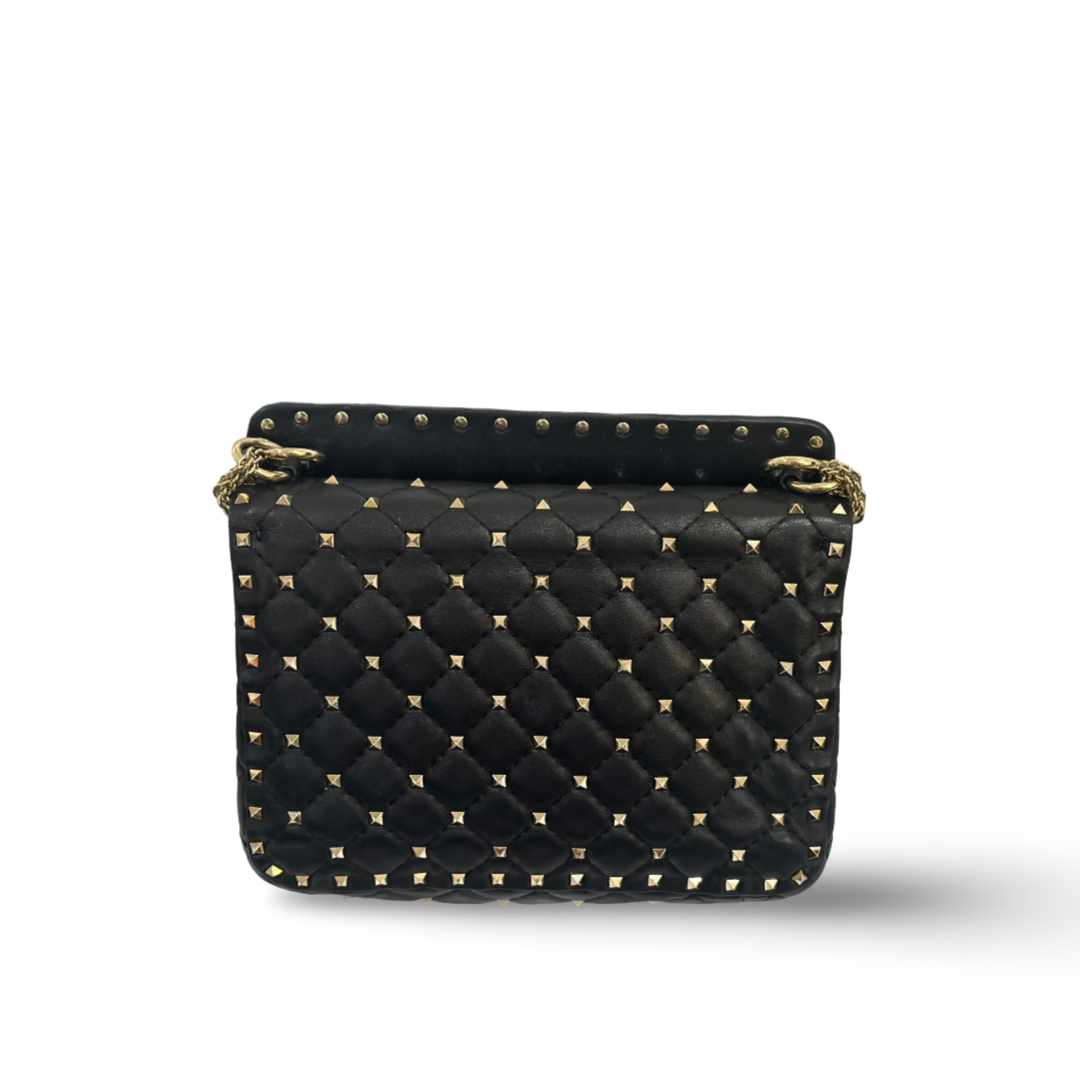 Valentino Lambskin Medium Rockstud Spike Shoulder Bag Black