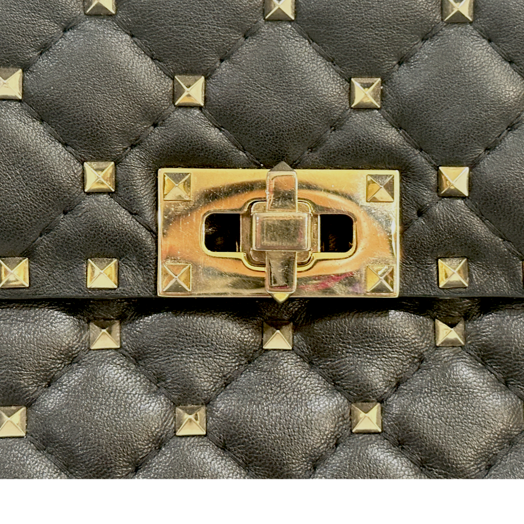 Valentino Lambskin Medium Rockstud Spike Shoulder Bag Black