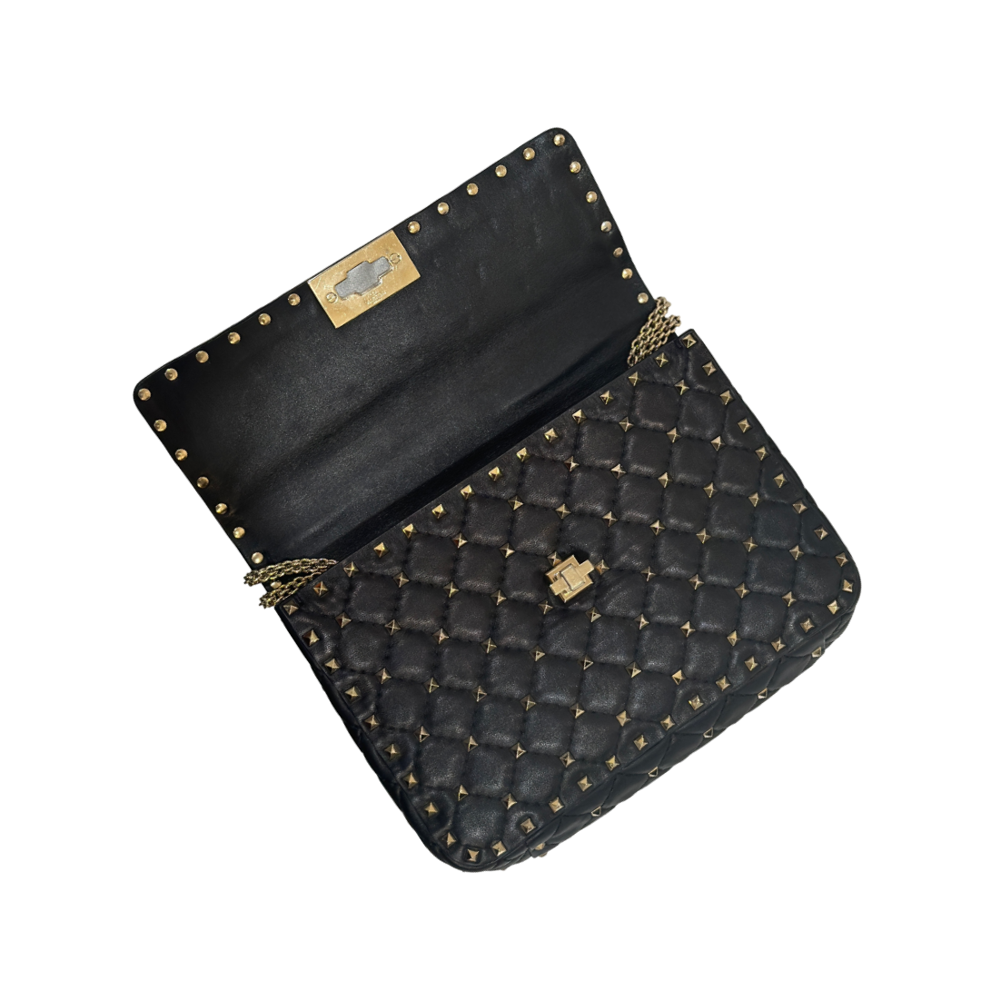 Valentino Lambskin Medium Rockstud Spike Shoulder Bag Black