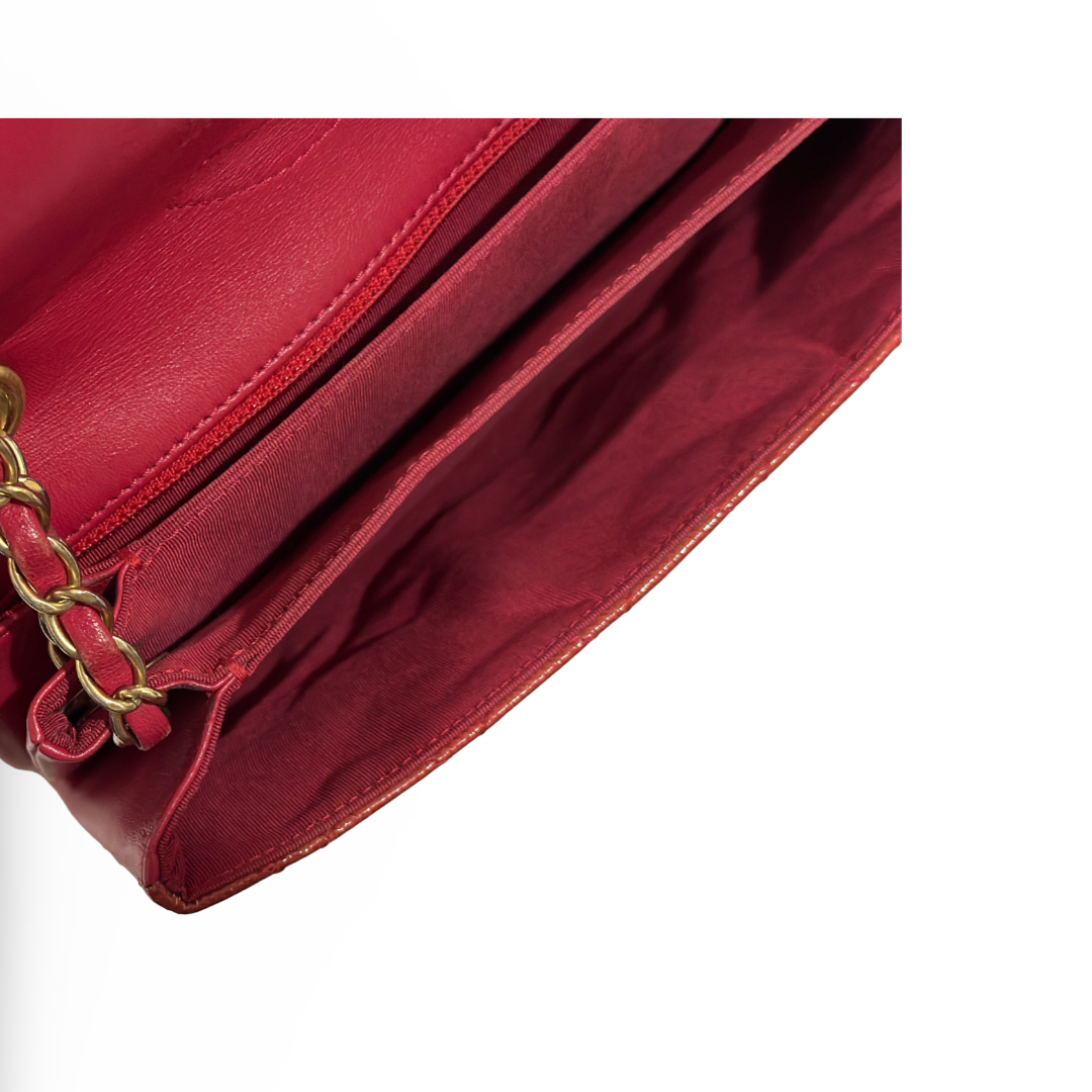 Chanel Classic Patent Envelope Gold Lock Multiple Flaps Red