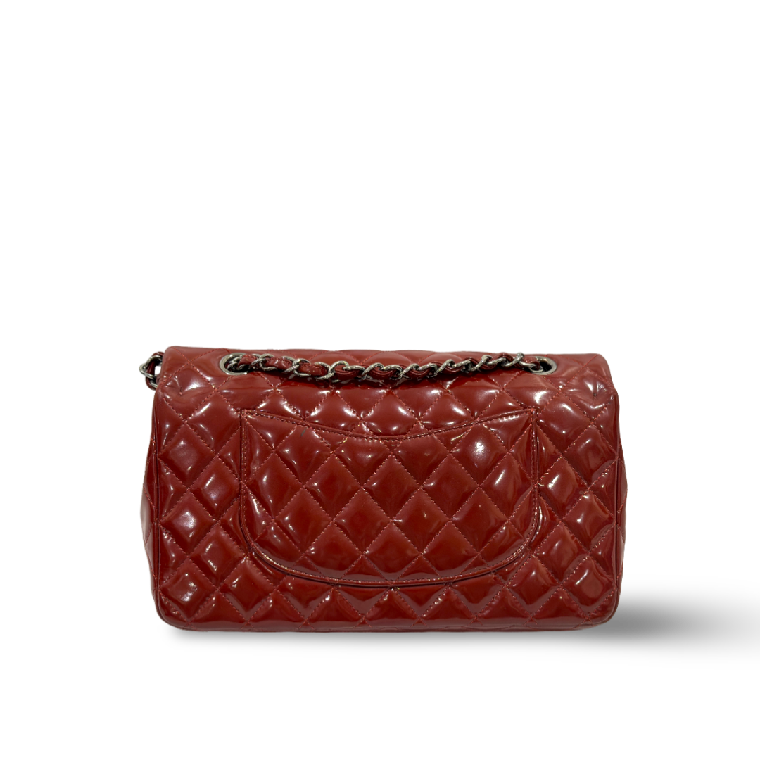 Chanel Classic Patent Quilted Medium Double Flap Wine Red