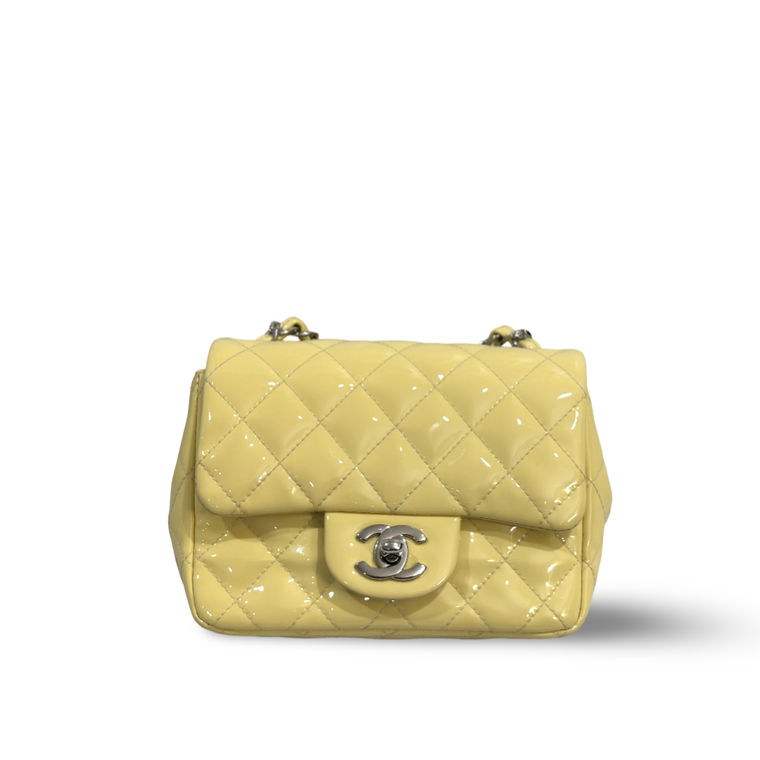 Chanel Classic Patent Quilted Mini Square Single Flap Light Yellow