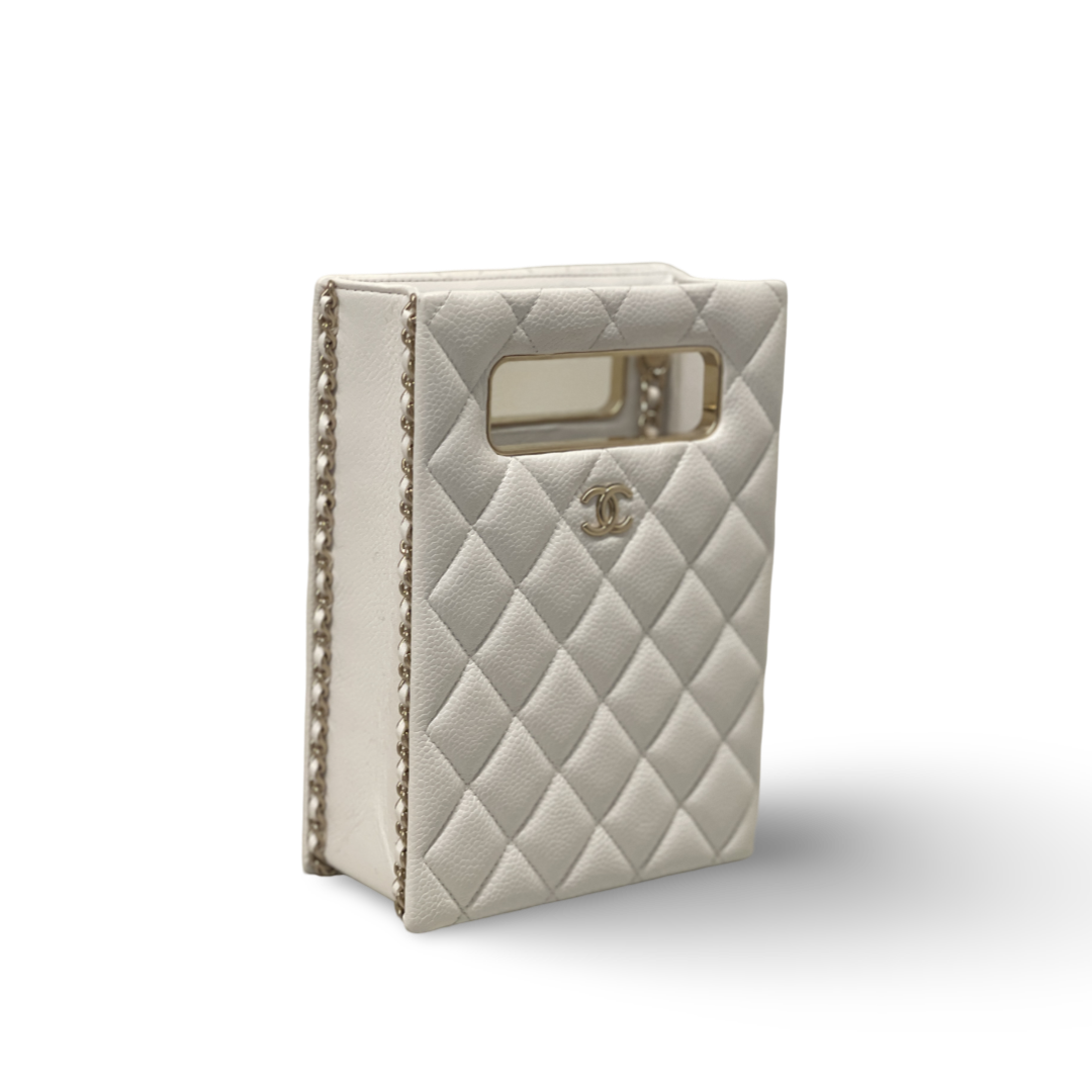 Chanel Caviar Quilted Evening Box Bag White