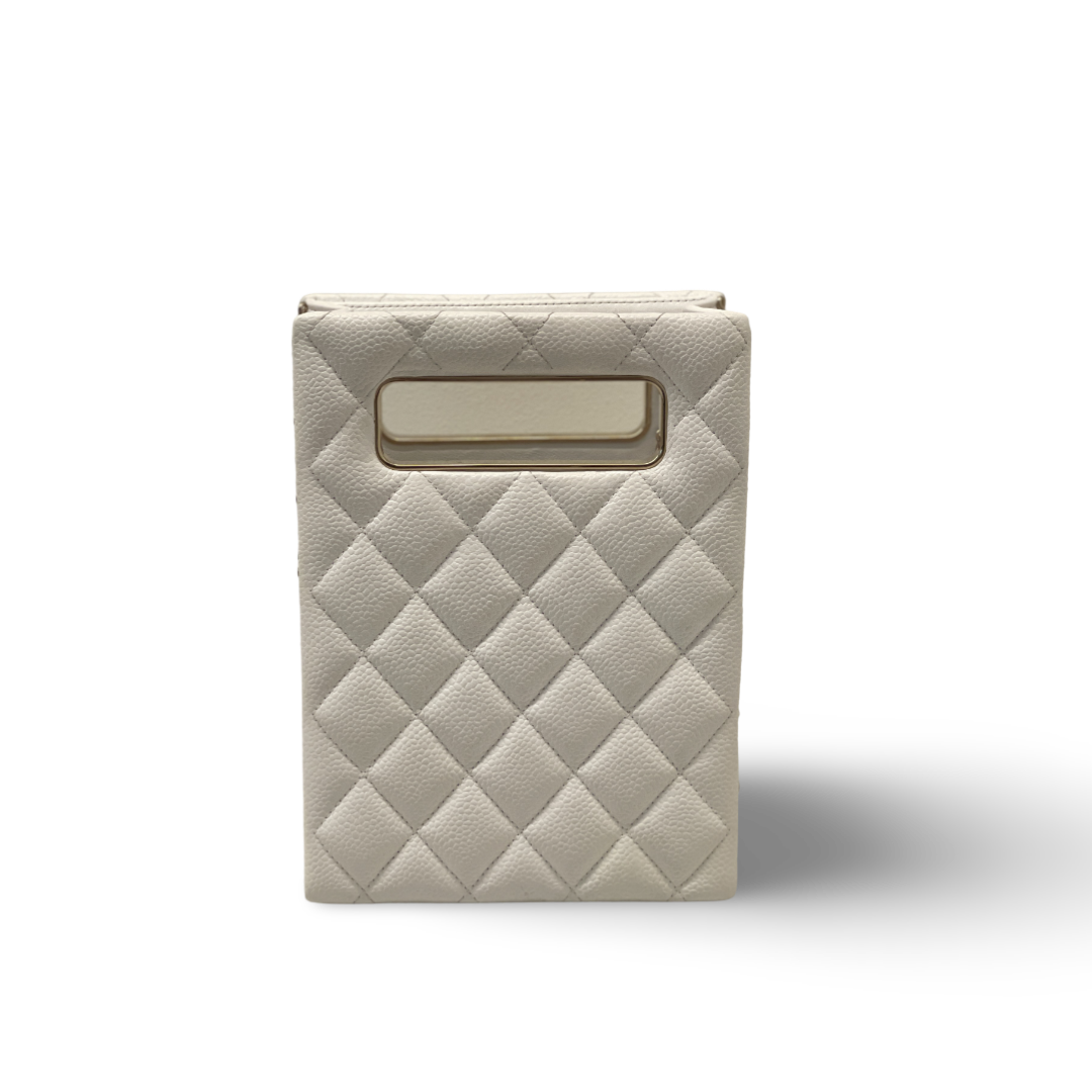 Chanel Caviar Quilted Evening Box Bag White
