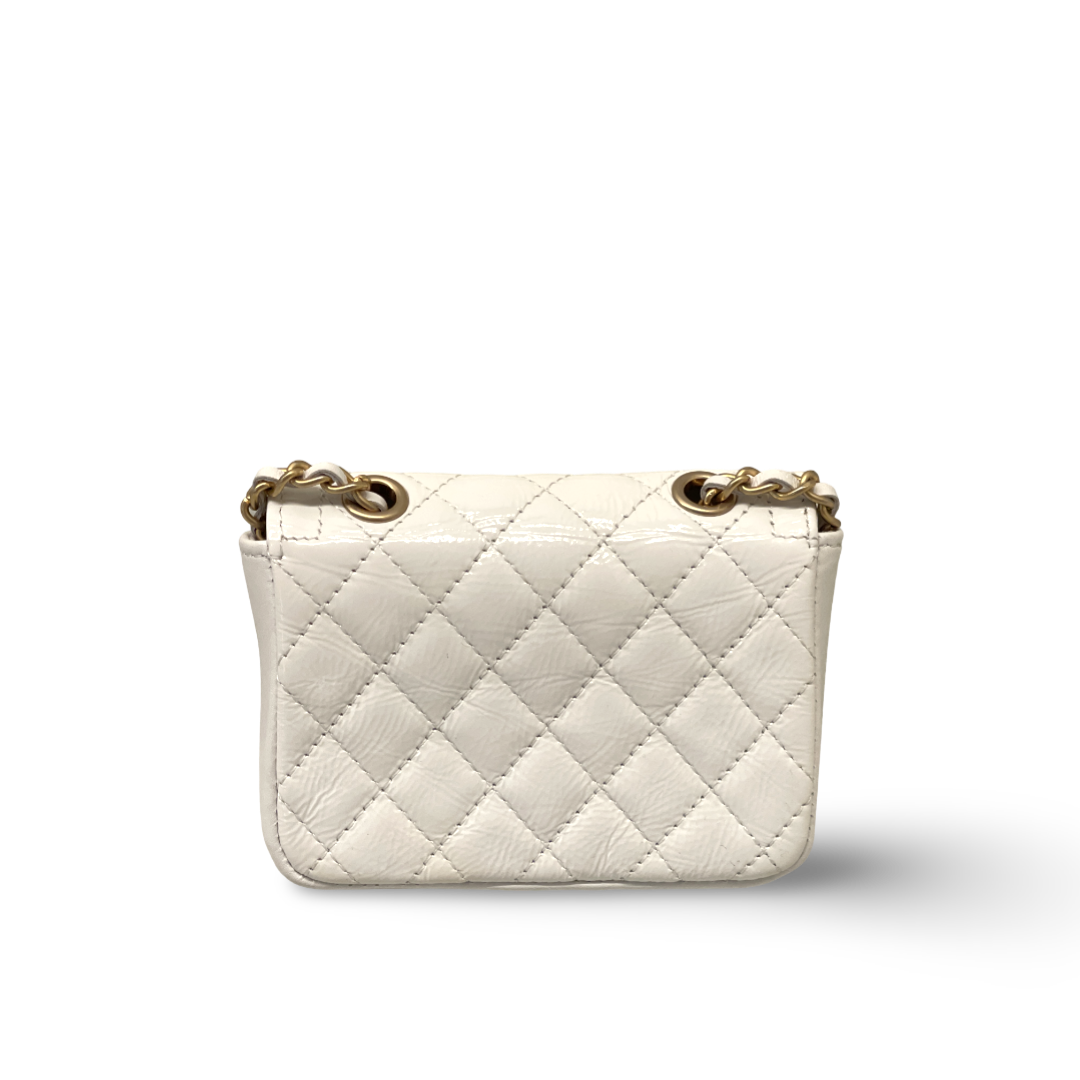 Chanel Shiny Aged Calfskin Quilted Waist Belt Bag White