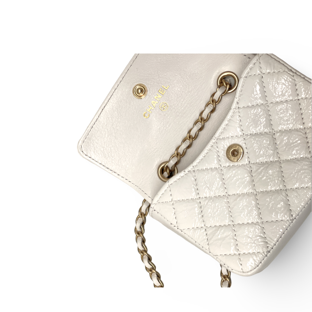 Chanel Shiny Aged Calfskin Quilted Waist Belt Bag White