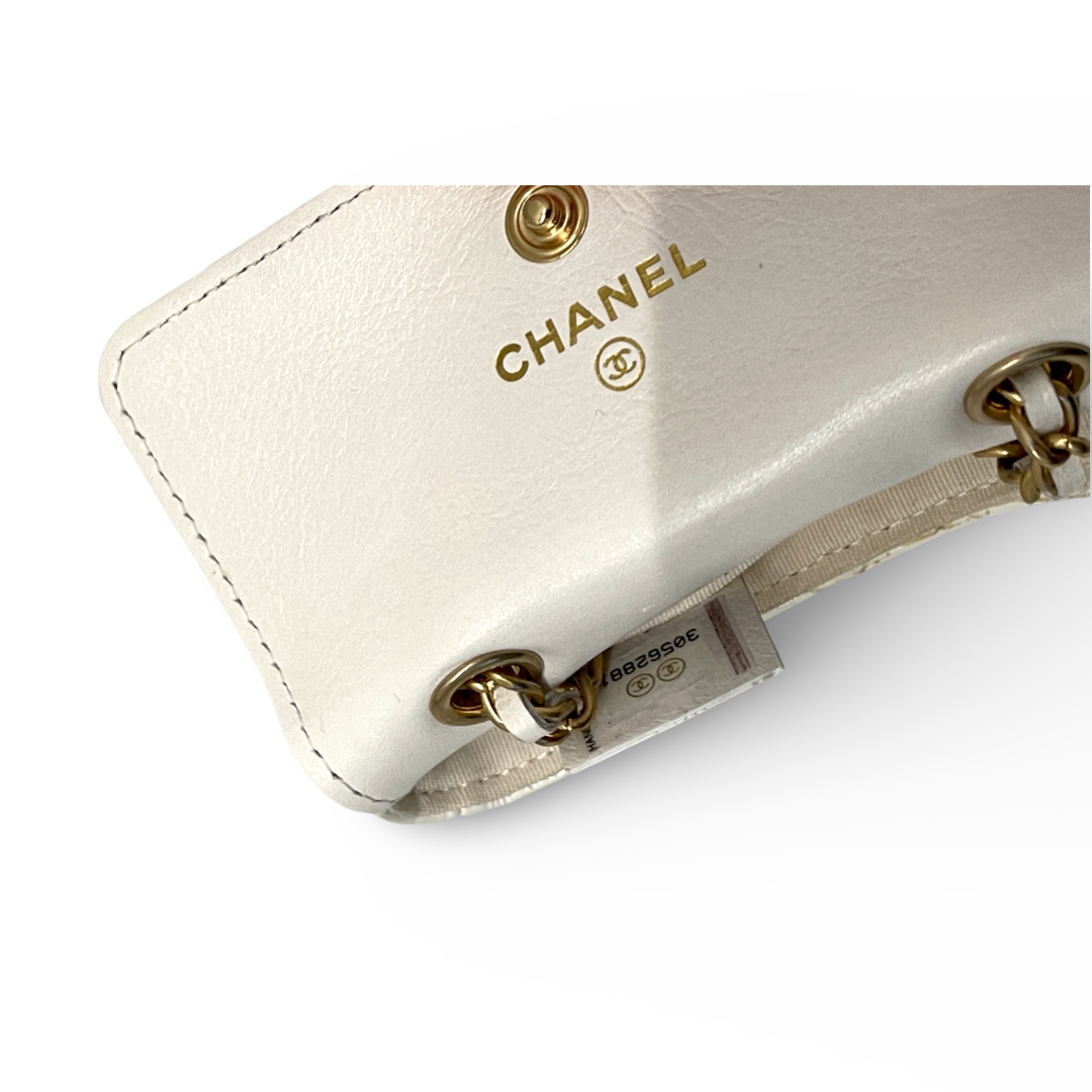 Chanel Shiny Aged Calfskin Quilted Waist Belt Bag White