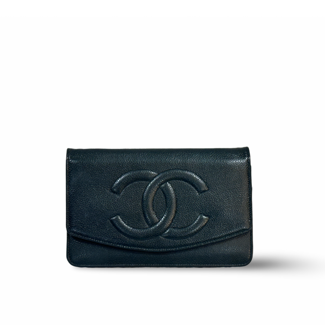 Chanel Vintage Caviar Quilted Wallet On Chain WOC Dark Green