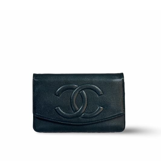 Chanel Vintage Caviar Quilted Wallet On Chain WOC Dark Green