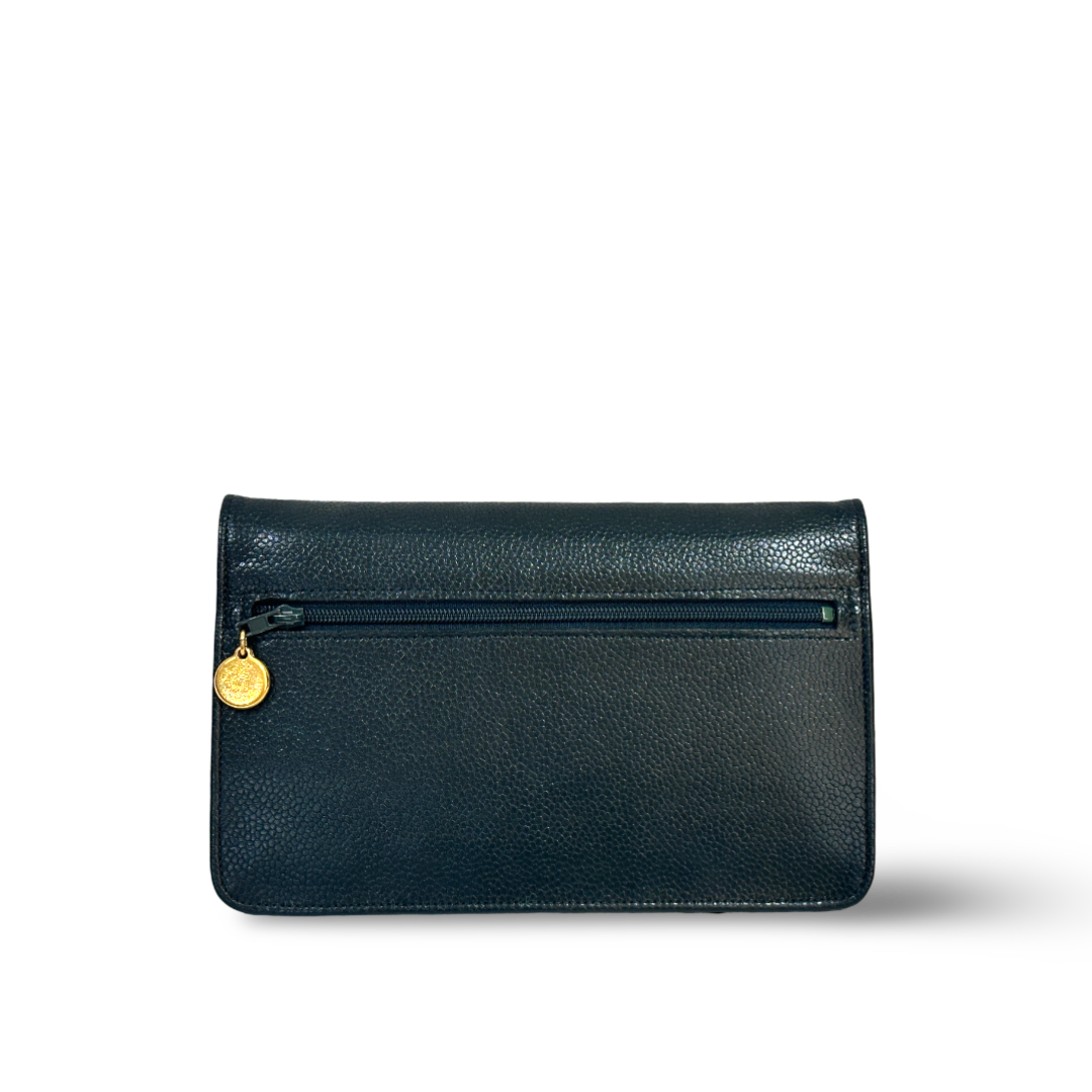 Chanel Vintage Caviar Quilted Wallet On Chain WOC Dark Green