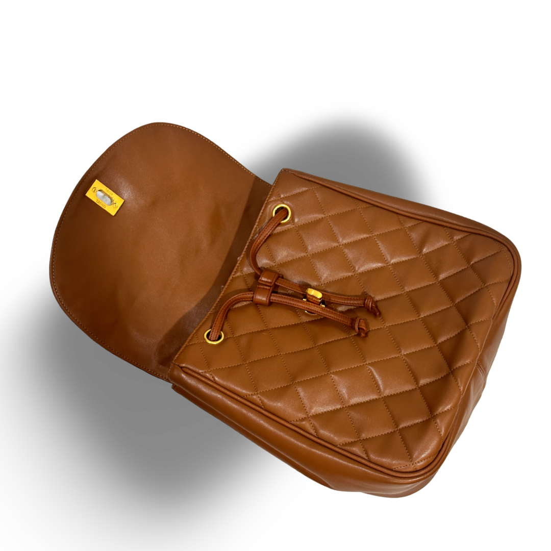 Chanel Vintage Lambskin Quilted Big Logo Backpack Brown