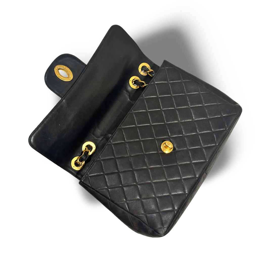 Chanel Vintage Lambskin Quilted Big Logo Jumbo Single Flap Black