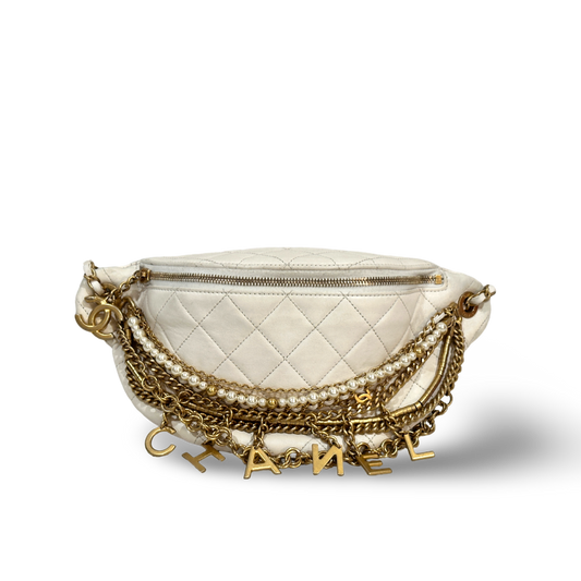 Chanel Lambskin Quilted All About Chains Waist Belt Bag White