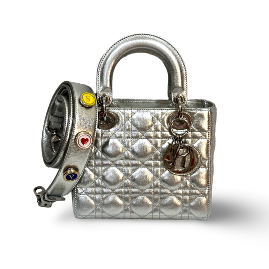 Dior Calfskin Cannage Small My ABCDior Lady Dior Bag Silver